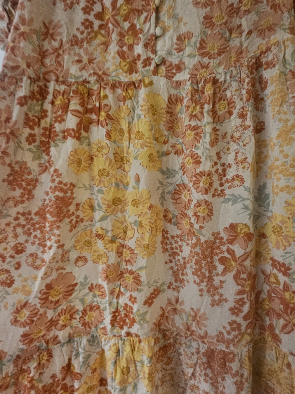True Craft Boho Cottagecore Cream Midi Dress Orange Oversize Yellow Floral Print - Picture 9 of 11